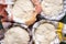 Bread dough in bowls, top view. Baking bread at home