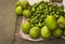 Bread fruit and ambarella on top of plastic sack sold in traditional market in Bogor Indonesia