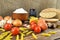 Bread and ingredients on the table