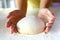 Bread making and kneading on the dusted workspace