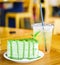 bread Matcha GreenTea Milk on table