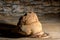 The bread of Matera, Pane di Matera on rustic wooden background, typical southen italian sourdough bread, close up