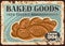 Bread metal plate rusty, bakery shop loaf poster