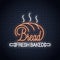 Bread neon banner. Bakery neon sign on wall background