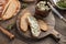 Bread with nettle butter on a wooden table