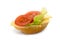 Bread roll with cheese, salad and tomatoes isolated on a white