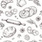 Bread seamless pattern. Vintage sketch bakery repeating vector background