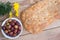 Bread with sesame, without dough, Greek traditional bread called lagana, for the Clean Monday