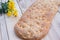 Bread with sesame, without dough, Greek traditional bread called lagana, for the Clean Monday