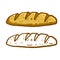 Bread. Set Of Loaves. Natural farm product. The logo of the bakery. Cartoon illustration. Brown fried crust