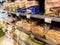 Bread shelves in a grocery store