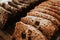 Bread slices of pastry and sweet Close up of fresh bread