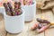 Bread sticks with chocolate and colorful sprinkles for children, Snack for kids