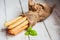 Bread stocks on wooden background