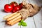 Bread stocks on wooden background