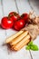 Bread stocks on wooden background