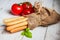 Bread stocks on wooden background