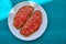 Bread toasted slices with grated tomato