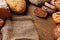 Bread Variety Still Life. Bakery Food On Wooden Table