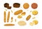 Bread. Various bakery products - french Baguette and challah, pita.Vector cartoon icon set. Vector illustration