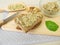 Bread with vegan spread from peeled hemp seeds, nuts and herbs