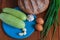 Bread, vegetable marrow in rural or rustic kitchen