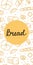 Bread vertical background. Bakery doodle products, baguette, croissant and bagel. Cartoon yellow elements on white, advertising