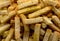 Breadcrumbs in cubes and sticks close-up. Breadcrumbs for beer.Croutons
