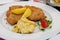 Breaded cordon bleu of calf with potato salad