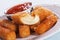 Breaded mozzarella cheese sticks