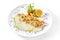Breaded Pike Perch or Zander Fillet with Cream Sauce Isolated