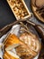 breads in baskets, variety baking products on wooden surface