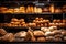 Breads in german bakery, Different types of freshly baked bread on bakery shelves, front view