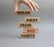 Break away from bad habits symbol. Wooden blocks with words Break away from bad habits. Beautiful grey background. Businessman