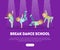 Break Dance School Landing Page Template, Contemporary Choreography Education Banner Vector Illustration