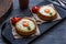 Breakfast with baked cheese and egg yolk filled buns