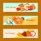 Breakfast brunch concept set of banners vector illustration. Healthy start day. Eating in the morning. Good morning