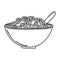 breakfast cereal in bowl with spoon, appetizing delicious food, icon line style
