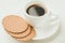 Breakfast with Coffe espresso white cup with cookies/breakfast with Coffe espresso white cup with cookies on a white background.
