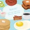 Breakfast concept with fresh food and drinks flat icons set vector illustration