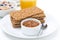 Breakfast - crisp bread with jam, orange juice and muesli