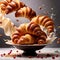 Breakfast croissants, traditional french baked pastry bun