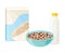 Breakfast Crunchy Cereal Poured in Bowl with Milk or Yogurt Vector Illustration