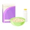 Breakfast Crunchy Cereal Poured in Bowl with Milk or Yogurt Vector Illustration