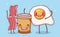 Breakfast cute fried egg bacon and coffee cup plastic cartoon