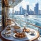 Breakfast on the deck of a yacht overlooking Miami Beach , USA, 1