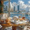 Breakfast on the deck of a yacht overlooking Miami Beach , USA, 2, Generative AI,