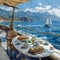 Breakfast on the deck of a yacht overlooking Santa Barbara, USA, 1