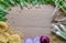 Breakfast food composition with raw vegetables on wooden board from above.