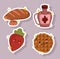 Breakfast food fresh cartoon cute bread strawberry syrup bottle and cookie